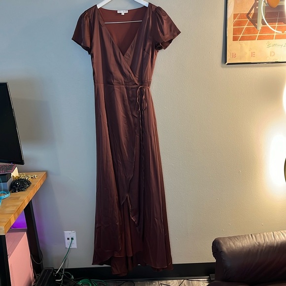 Baltic Born Dresses & Skirts - Baltic Born Krystal Satin Wrap Gown in Dark Clove Size Small